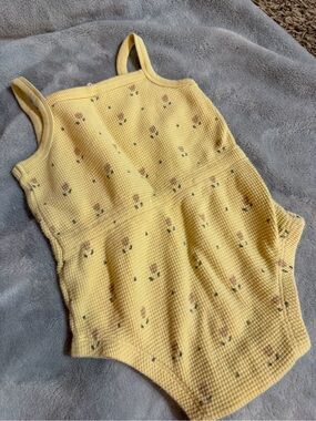 Quincy Mae Yellow Floral Waffle Knit One-Piece Bodysuit